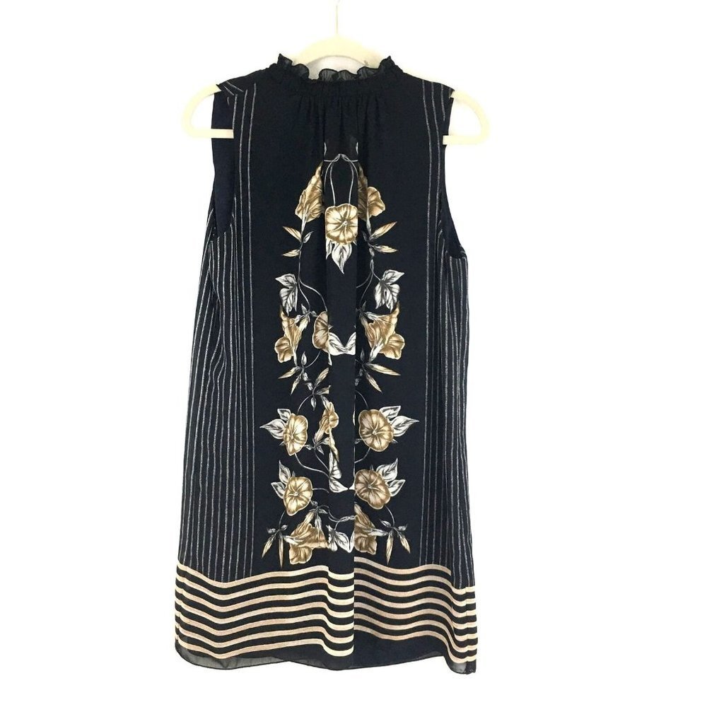 Max Studio Navy Blue and Gold Floral Dress
